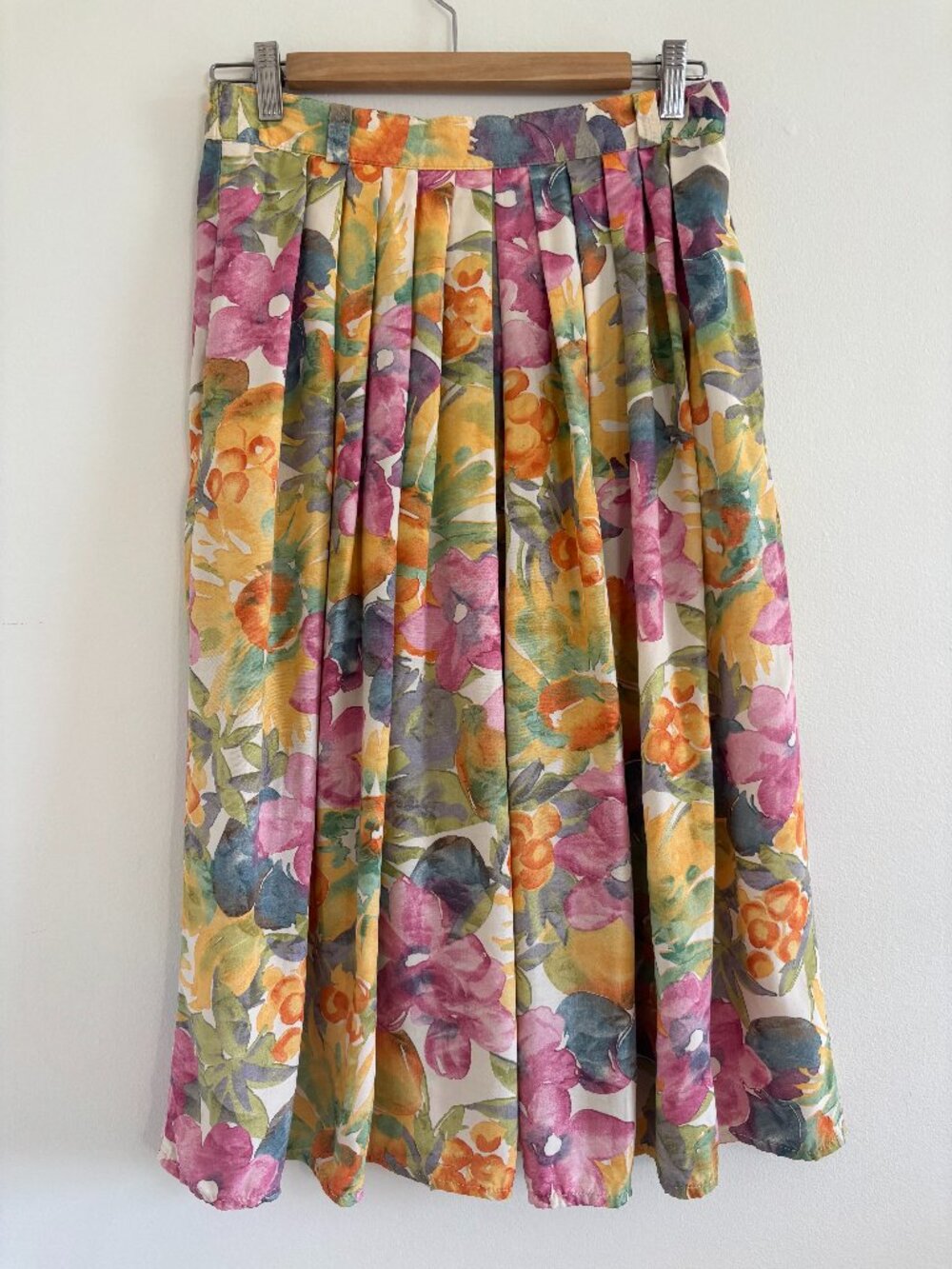 Vintage St. Michael Floral Pleated Midi Skirt Size 14